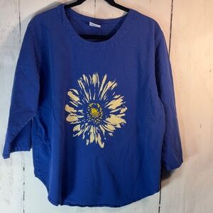 Sea breeze of California Vintage hand painted Blue Floral Women's blouse